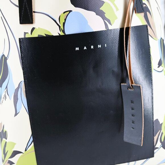 Marni Ivory Multicolor Floral Leather Trimmed Coated Canvas Tote Bag - Picture 8 of 13